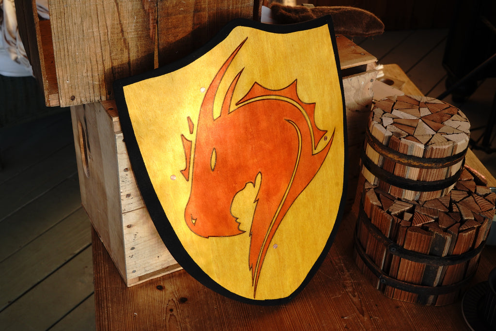 horse-shield-handmade-wooden-leather-straps-gold
