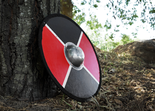 HALLOWEEN SALE Hand Made Painted Toy Viking Shield with Steel Boss