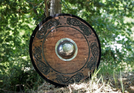 Stained Embossed Design Toy Viking Shield with Steel Boss