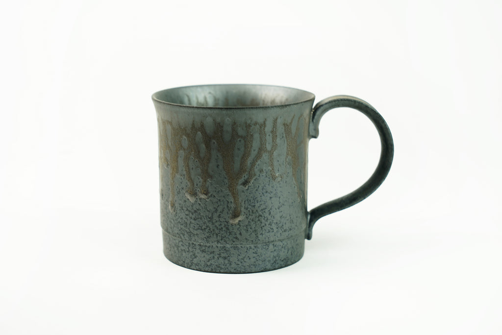 Silver Ceramic Mug with Bronze Drip Glaze