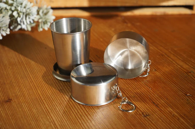 Collapsing Stainless Steel Travel Cup With Keychain