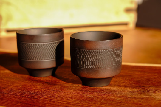 4 oz Textured Lines Ceramic Cup/Bowl/Ramekin Set