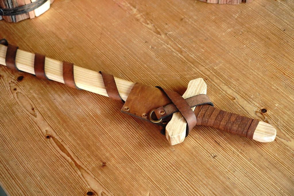 Sturdy Pinewood Sword With Handle Wrap and Belt/Sheath