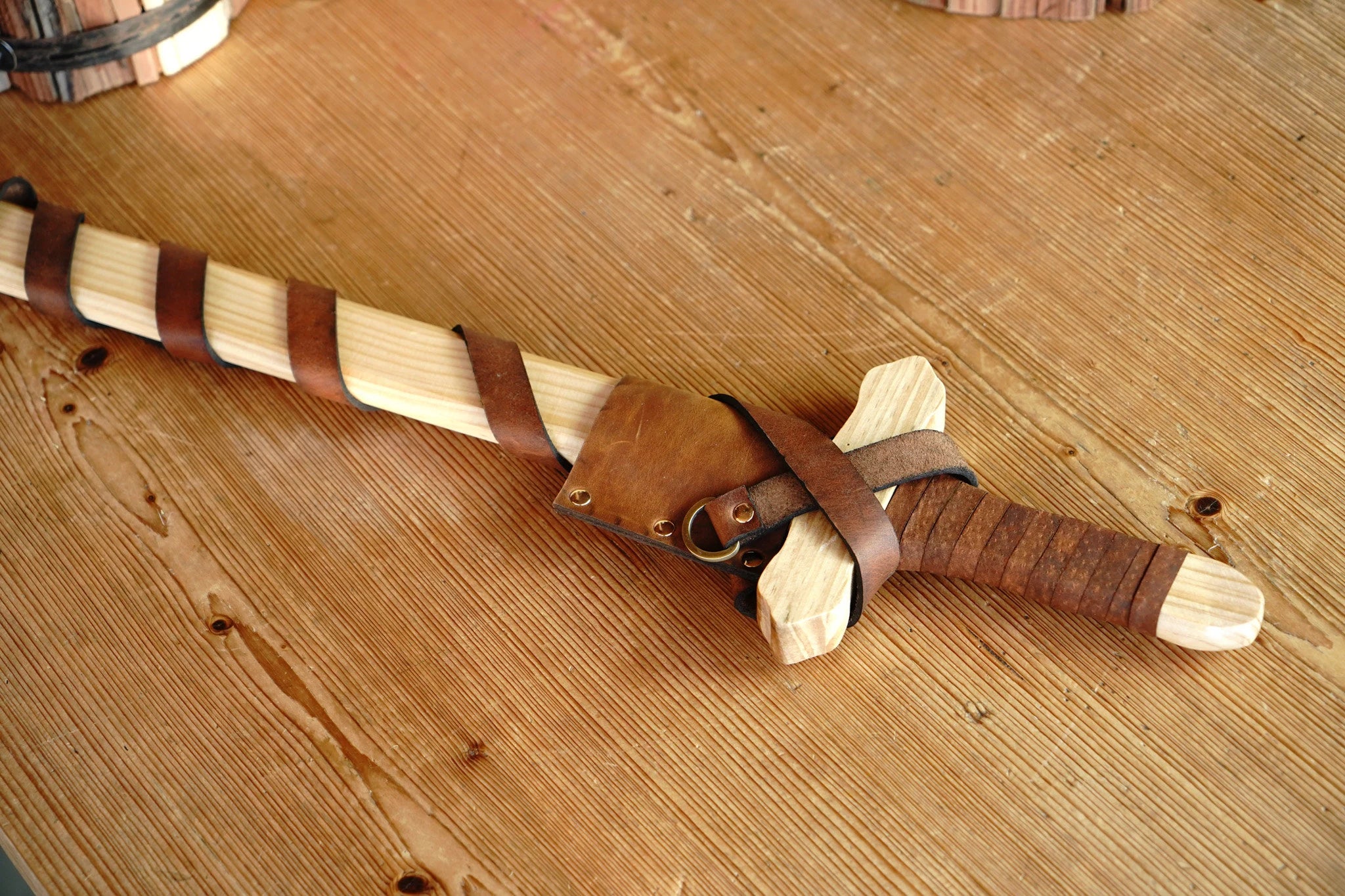 Sturdy Pinewood Sword With Handle Wrap and Belt/Sheath