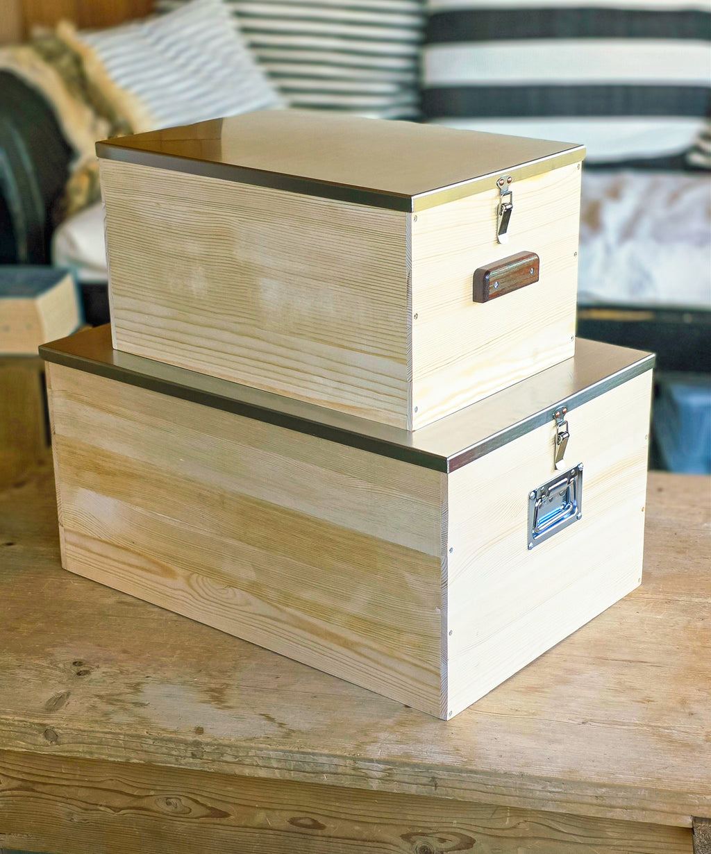 24” Heavy Duty Wood Storage Bankers Box with Latching Stainless Steel Lid