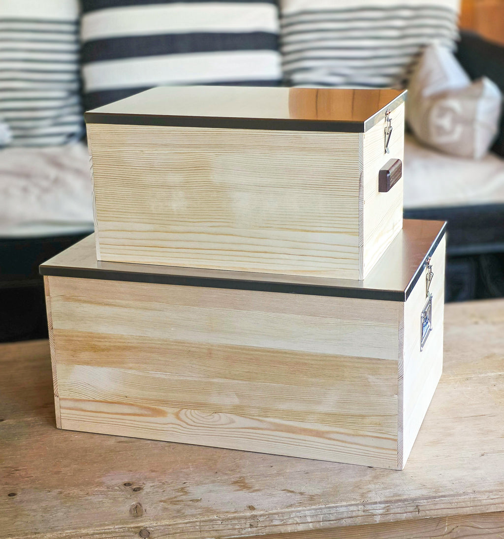 24” Heavy Duty Wood Storage Bankers Box with Latching Stainless Steel Lid