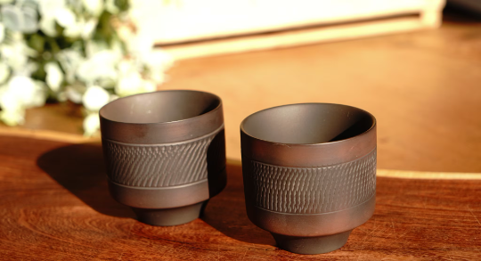 4 oz Textured Lines Ceramic Cup/Bowl/Ramekin Set