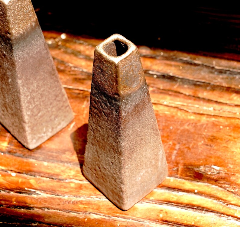 Modern Rough Bronze Miniature Pyramid Vase