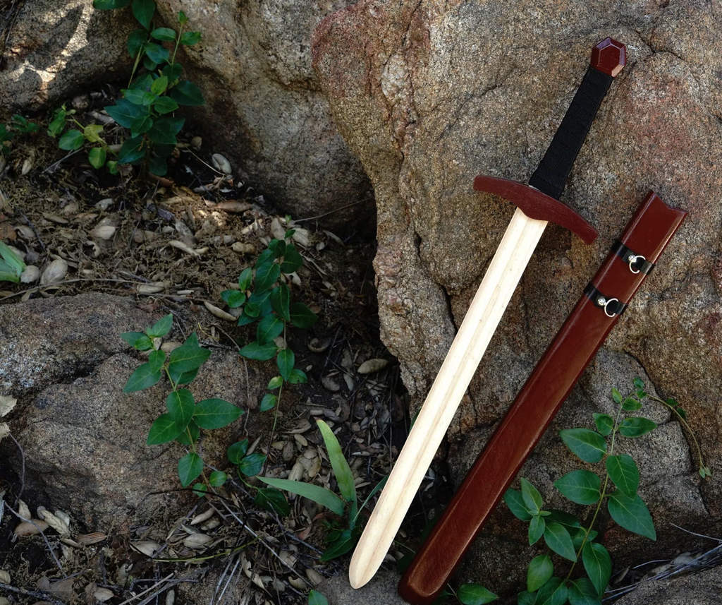 Children's Wooden Toy Medieval Knight Sword for Costume and Play - With Wooden Sheath