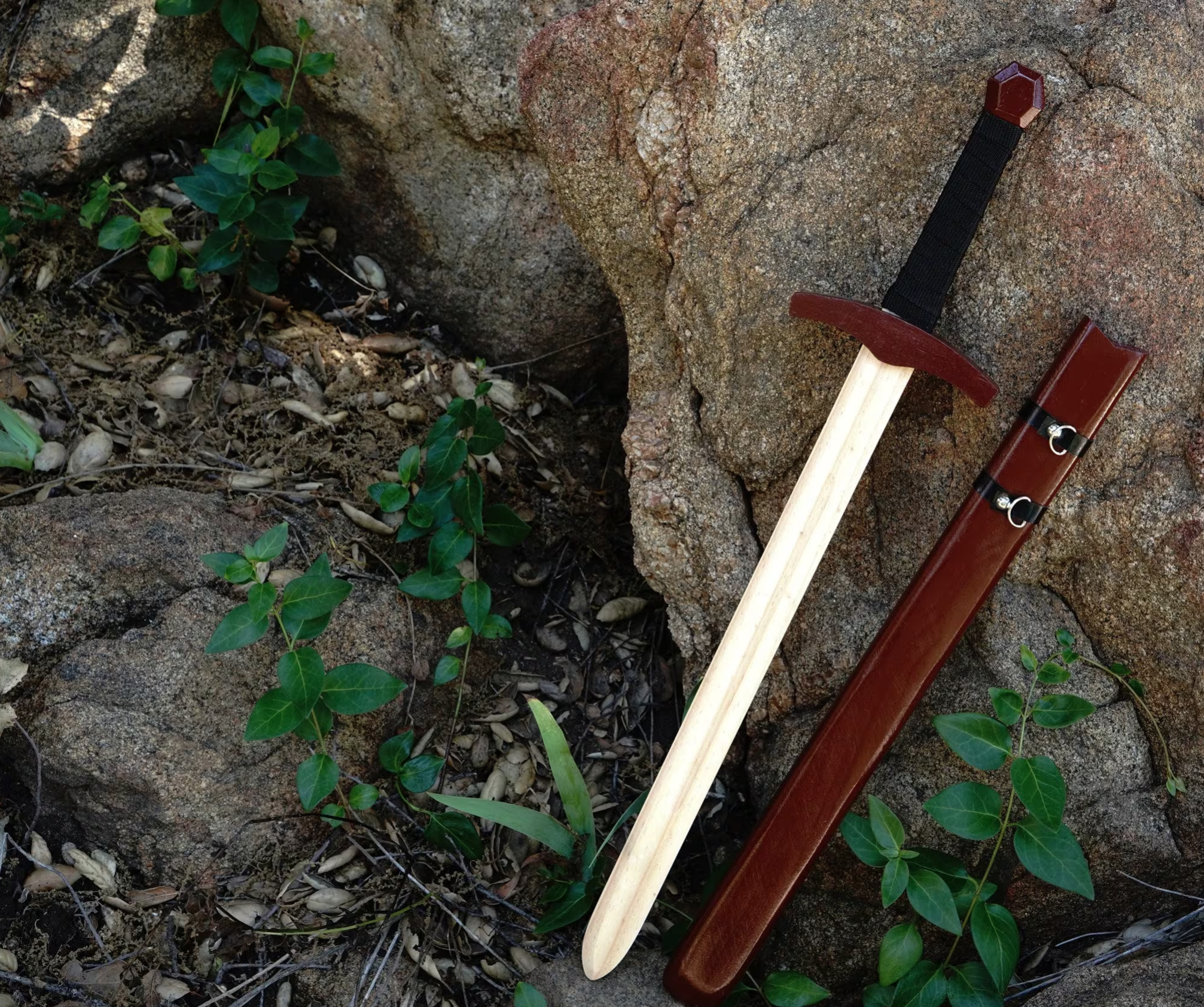 Children's Wooden Toy Medieval Knight Sword for Costume and Play - With Wooden Sheath