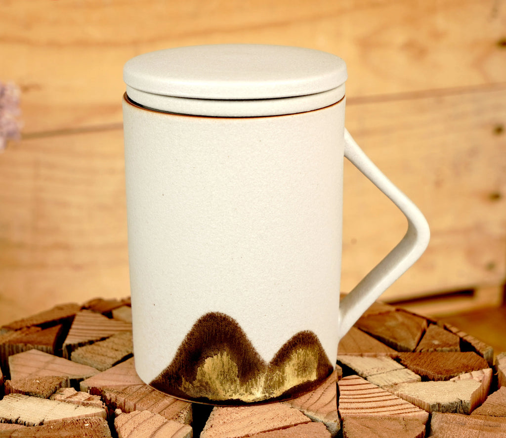 Mountain Glaze Grey Mug with Built-in Loose Leaf Strainer