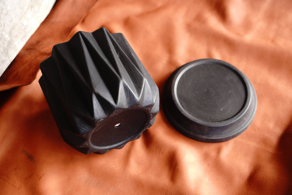 Black Geometric Abstract Planter With Drain and Holder