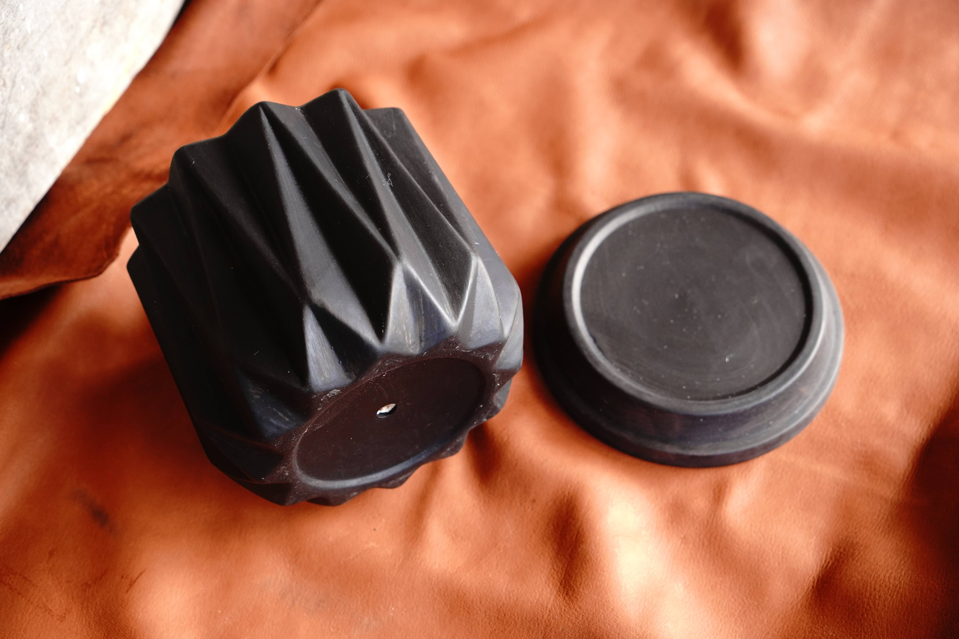 Black Geometric Abstract Planter With Drain and Holder