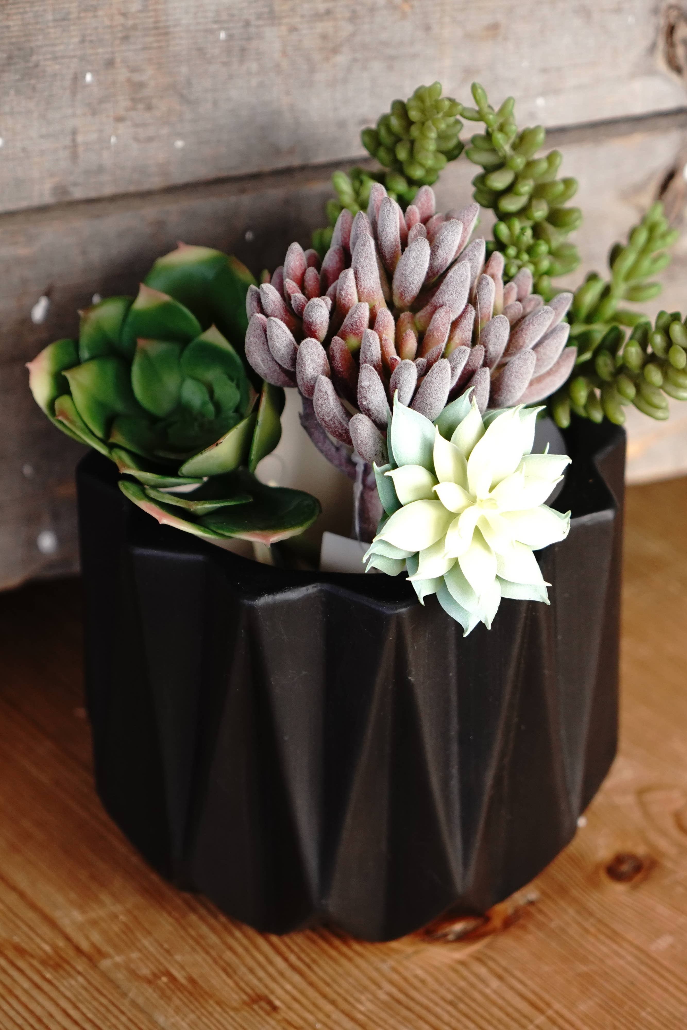 Black Geometric Abstract Planter With Drain and Holder