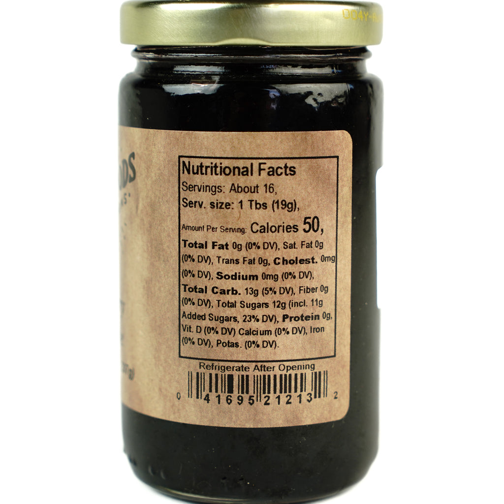 Blueberry preserve - the back label of a jar of blueberry jam