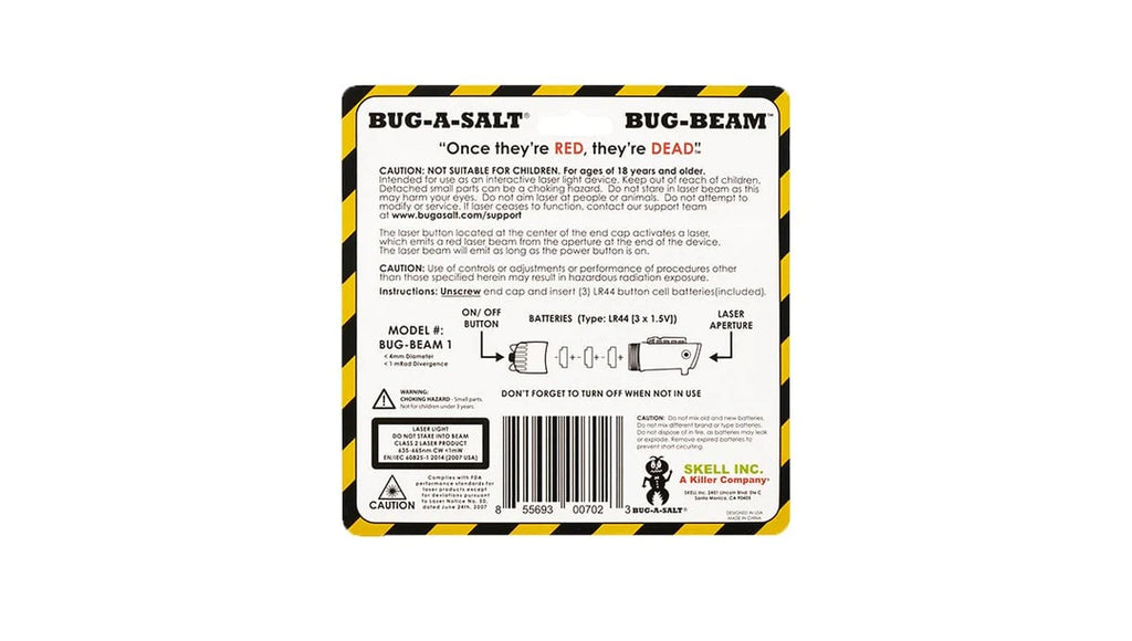 The back of the bug beam packaging for bug a salt guns.