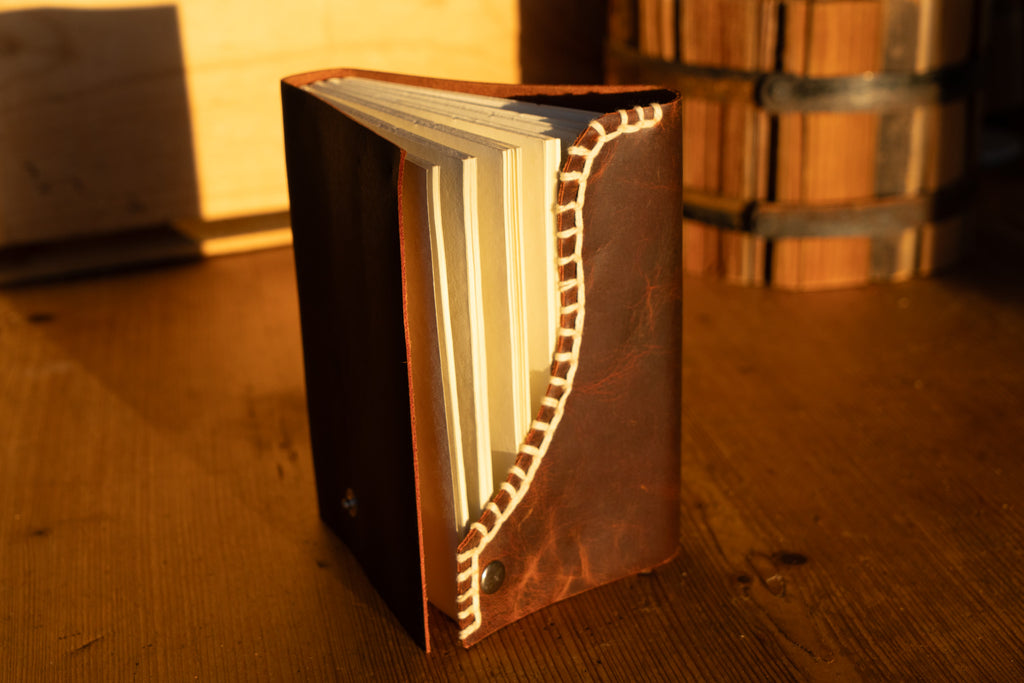 Deep Brown and Burgundy Leather Journal With Stitched Clasp