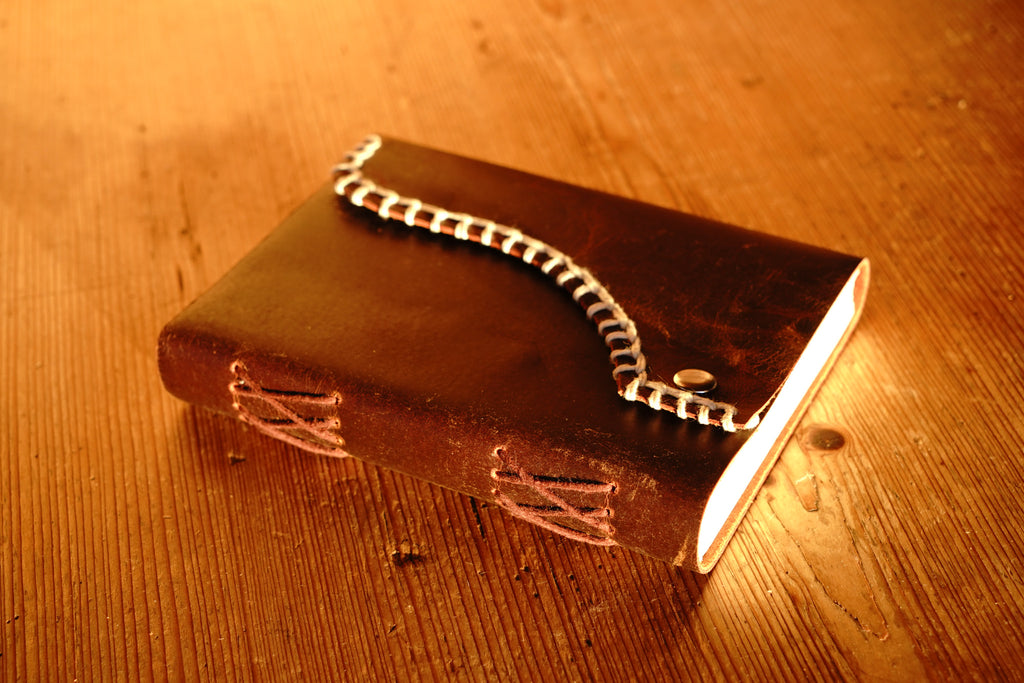 Deep Brown and Burgundy Leather Journal With Stitched Clasp