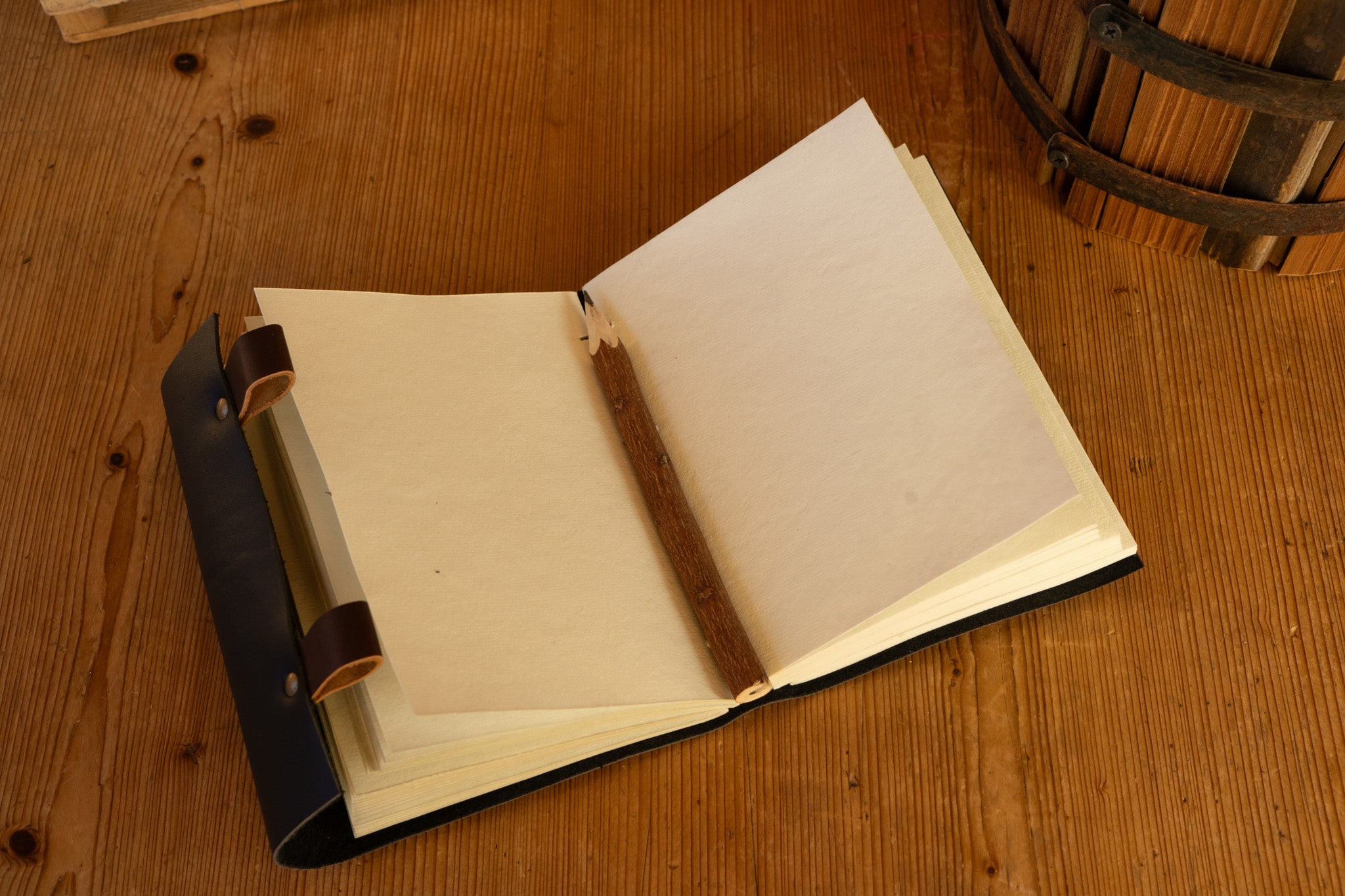 Black Leather 100-Page Journal with Wooden Pencil