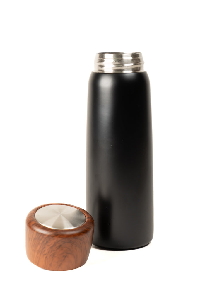 Black Insulated Tumbler With Wooden Lid