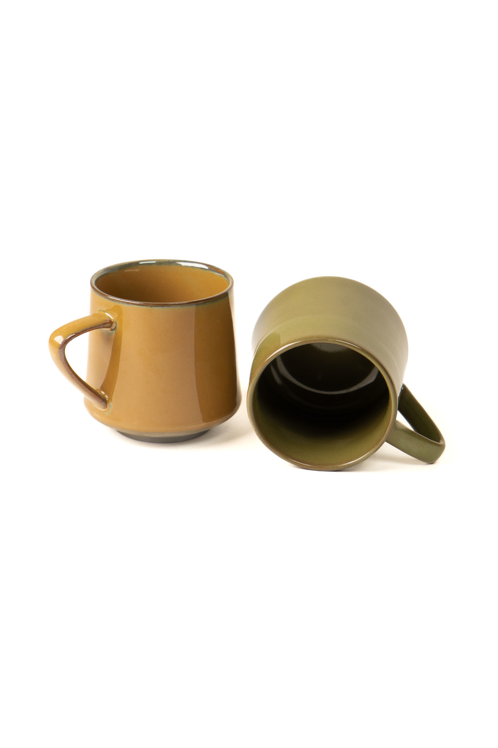 Tan and Olive Colored Dip Glazed Ceramic Mug