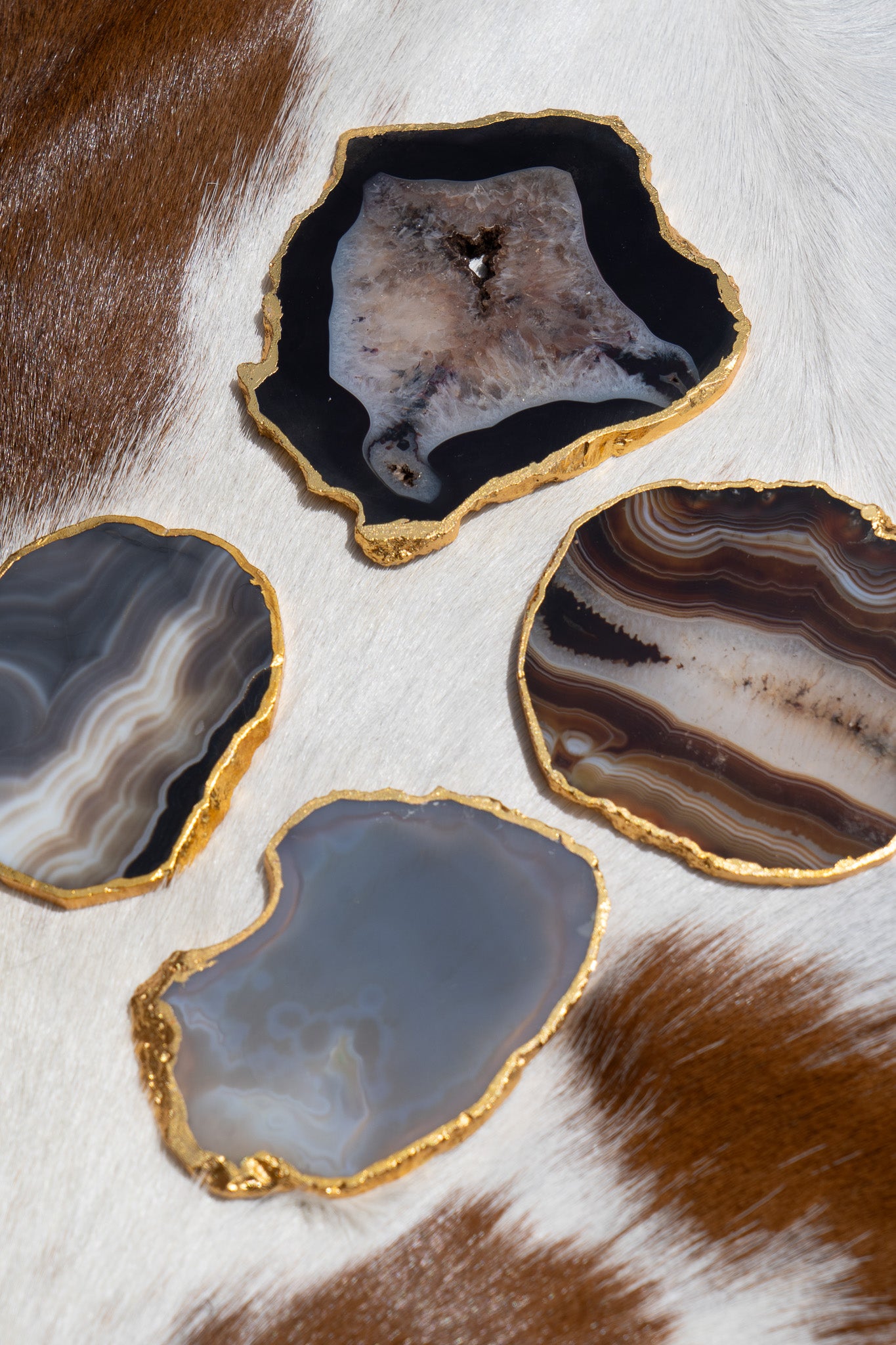 Sleek Assorted Agate Gold Rimmed Coasters - Set of 2