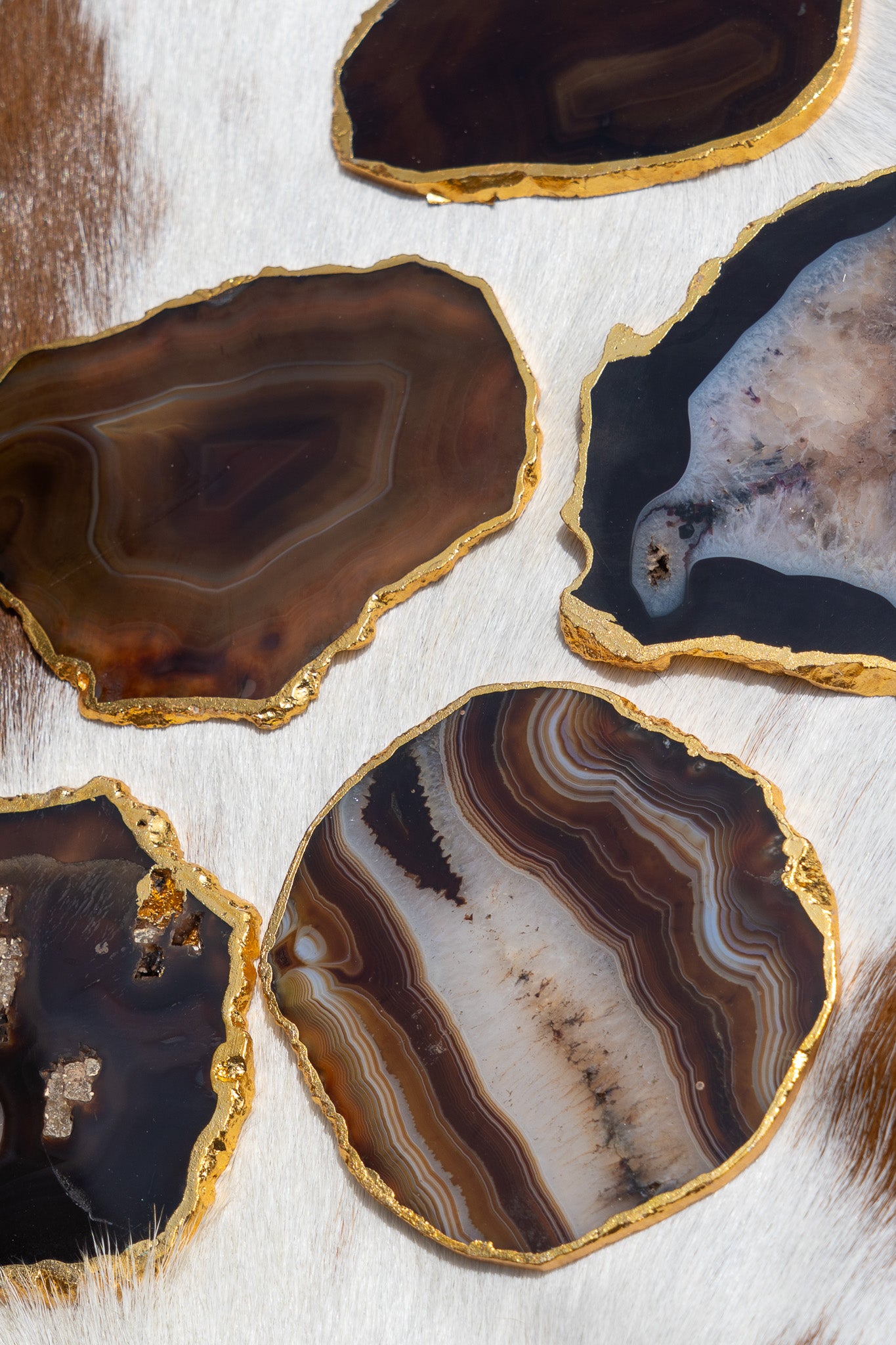 Sleek Assorted Agate Gold Rimmed Coasters - Set of 2