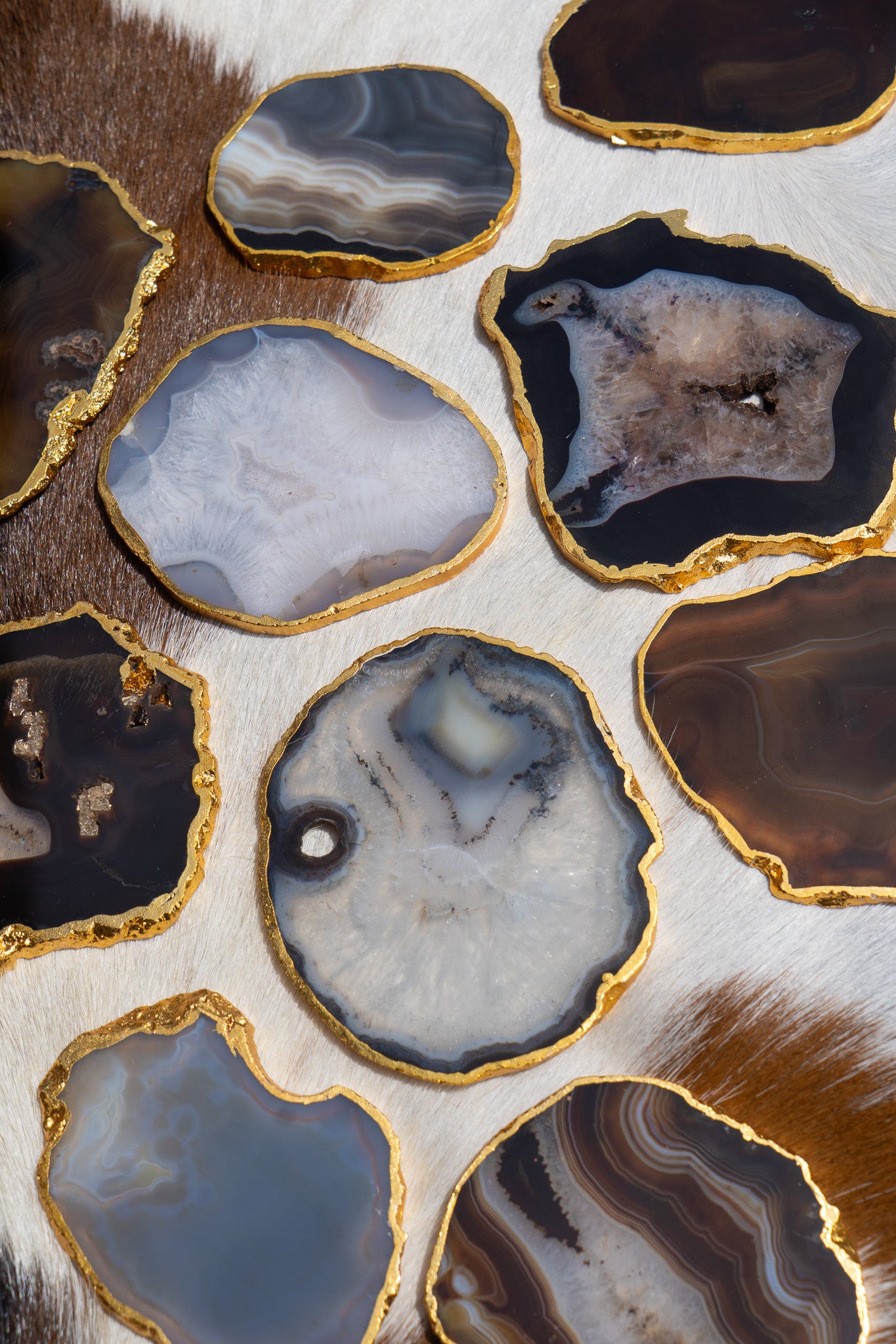 Sleek Assorted Agate Gold Rimmed Coasters - Set of 2