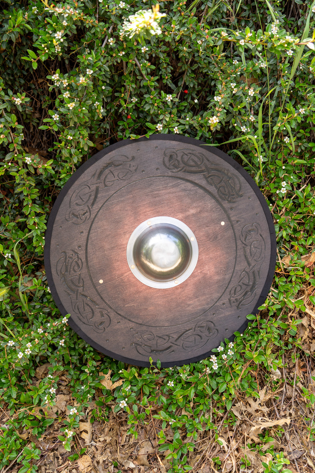 Stained Embossed Design Toy Viking Shield with Steel Boss