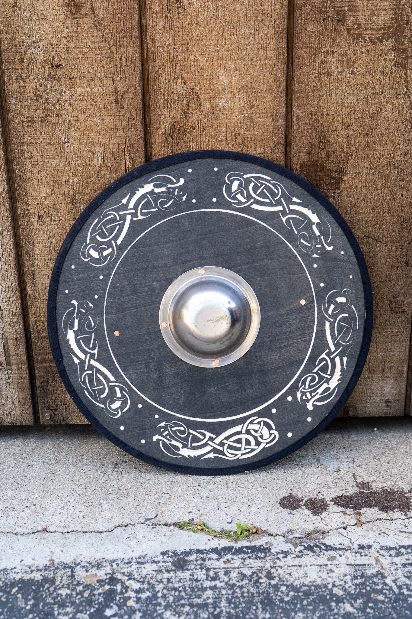 Stained Embossed Design Toy Viking Shield with Steel Boss