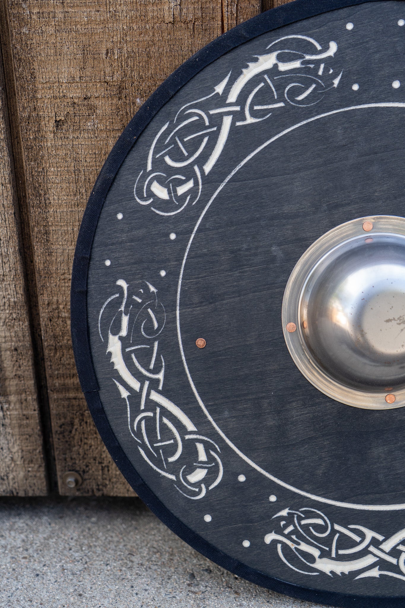 Stained Embossed Design Toy Viking Shield with Steel Boss