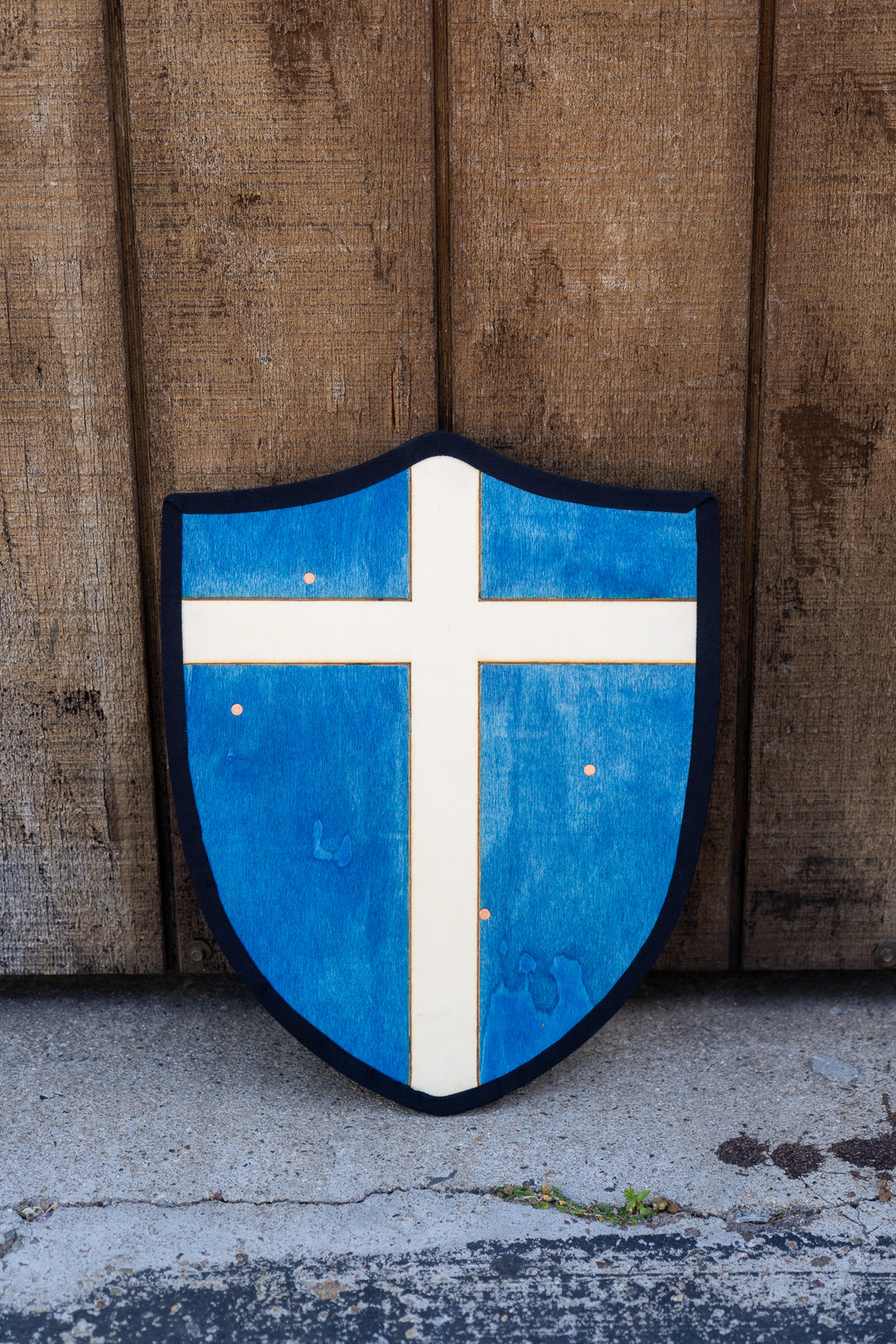 Handmade 18" Blue and White Cross Heater Shield For Costume, Play or Wall Decor