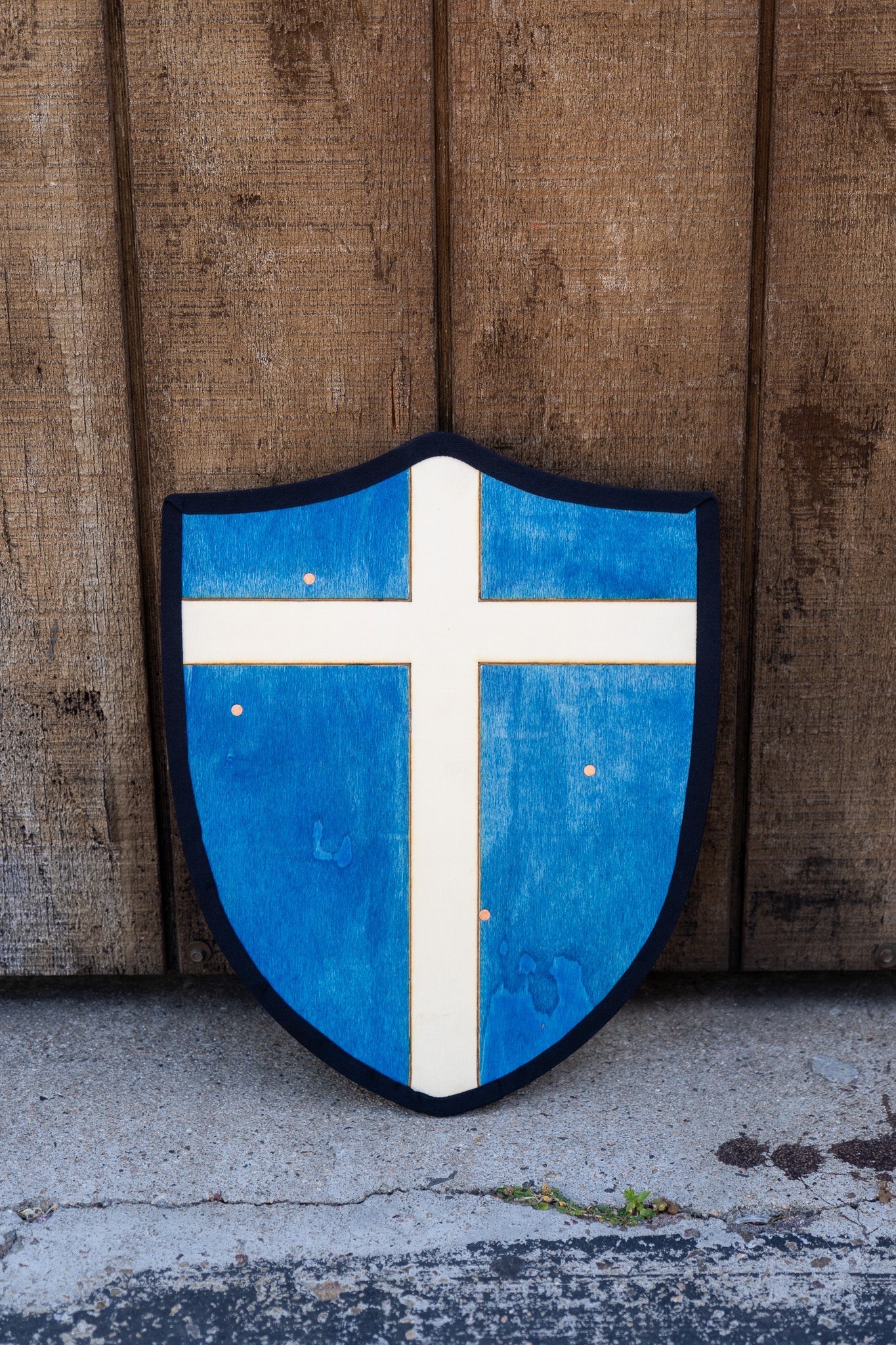 Handmade 18" Blue and White Cross Heater Shield For Costume, Play or Wall Decor