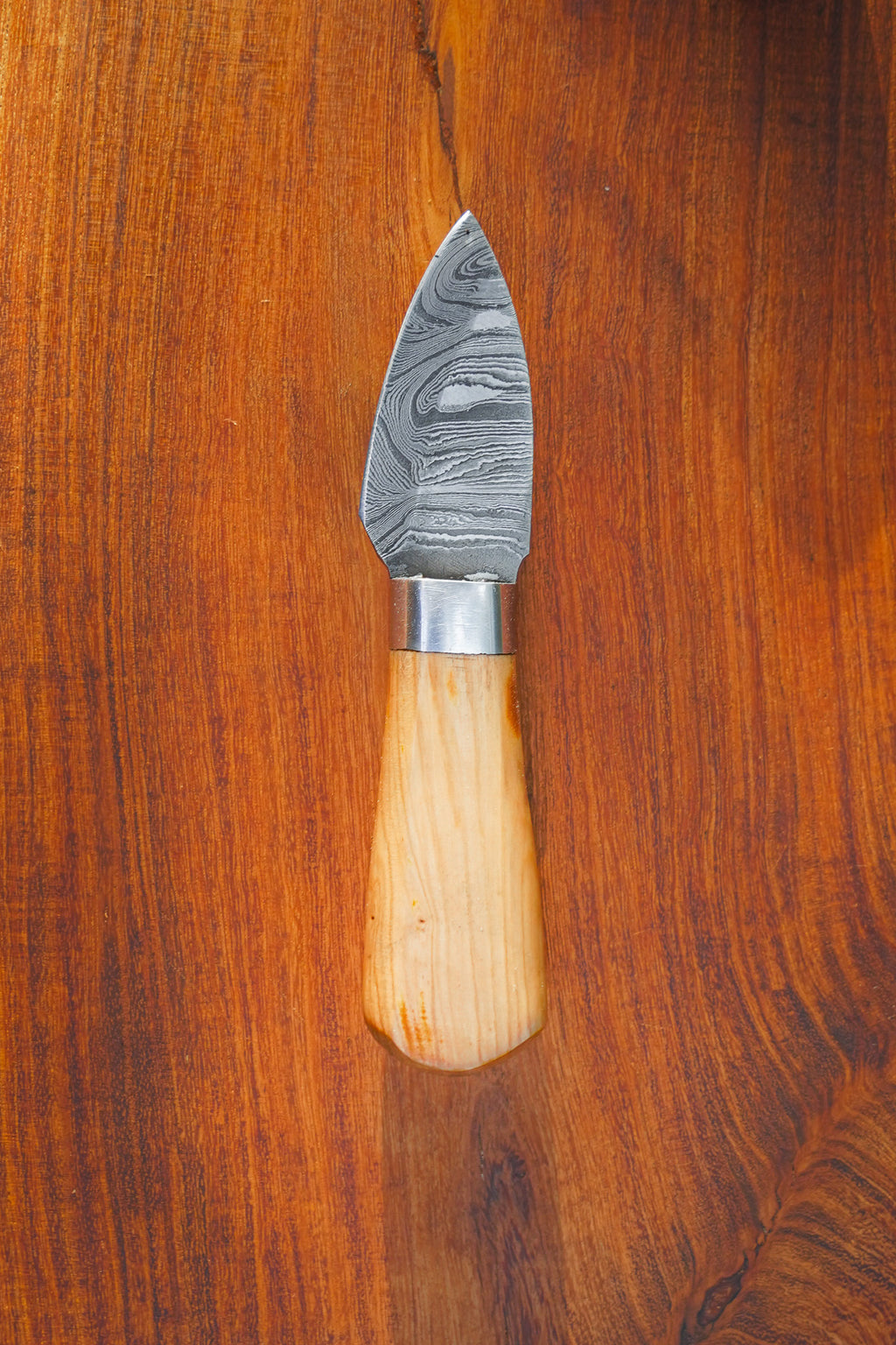 Damascus Cheese Knife Set - Olive Wood Handle and Leather Storage Case
