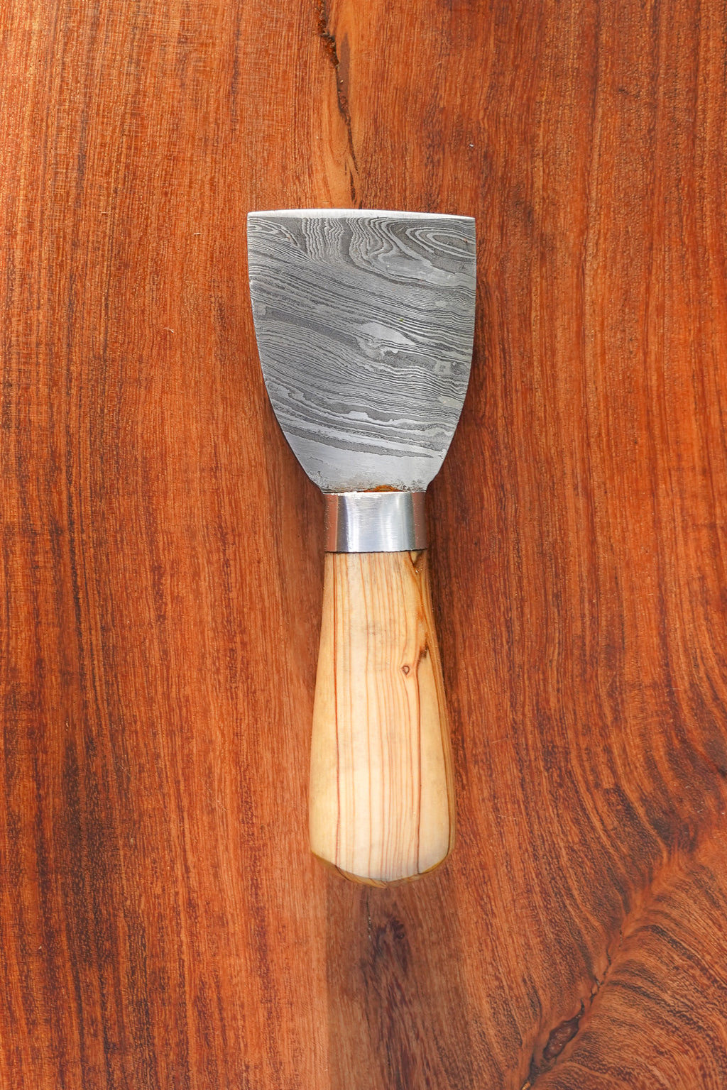 Damascus Cheese Knife Set - Olive Wood Handle and Leather Storage Case