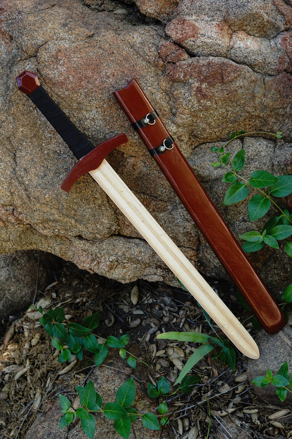 Children's Brown Wooden Toy Medieval Knight Sword With Wooden Sheath