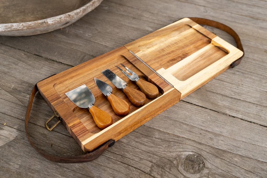 Acacia Wood Folding Cheese Cutting Board with Internal Utensil Storage