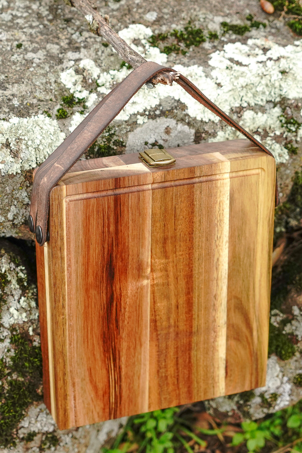 Foldable Cutting / Serving / Picnic Board with Magnetic Internal Utensil Storage and Leather Handles