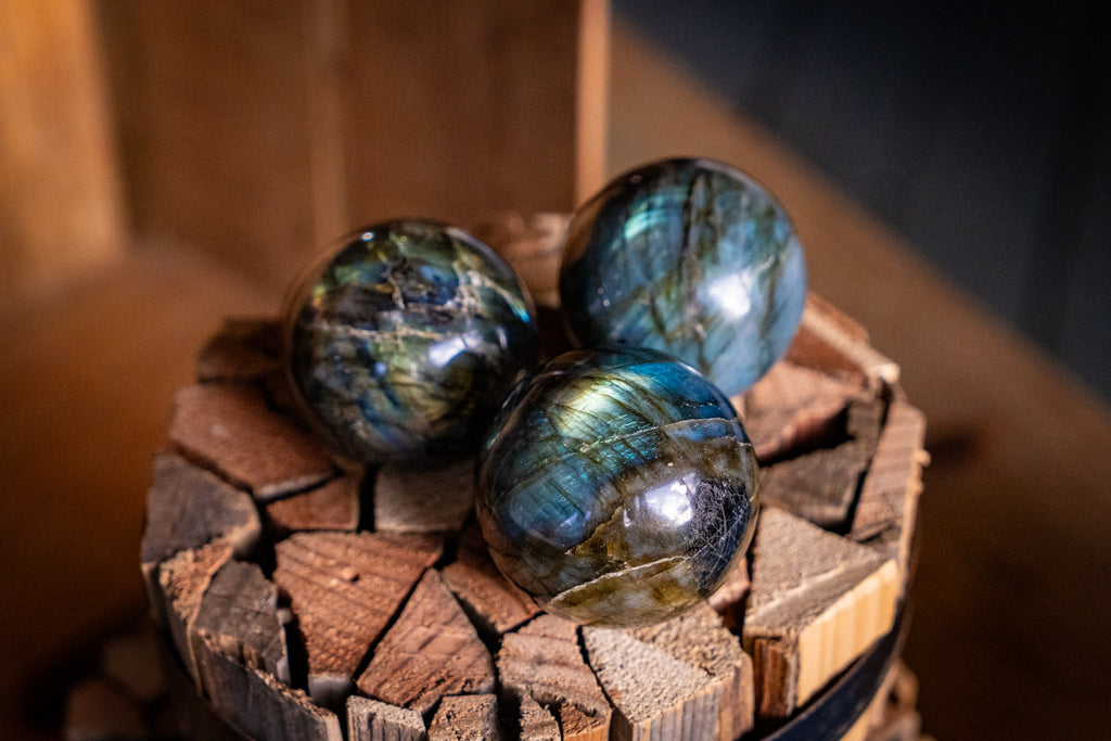 Hand Carved Natural Labradorite Spheres - Size Varying