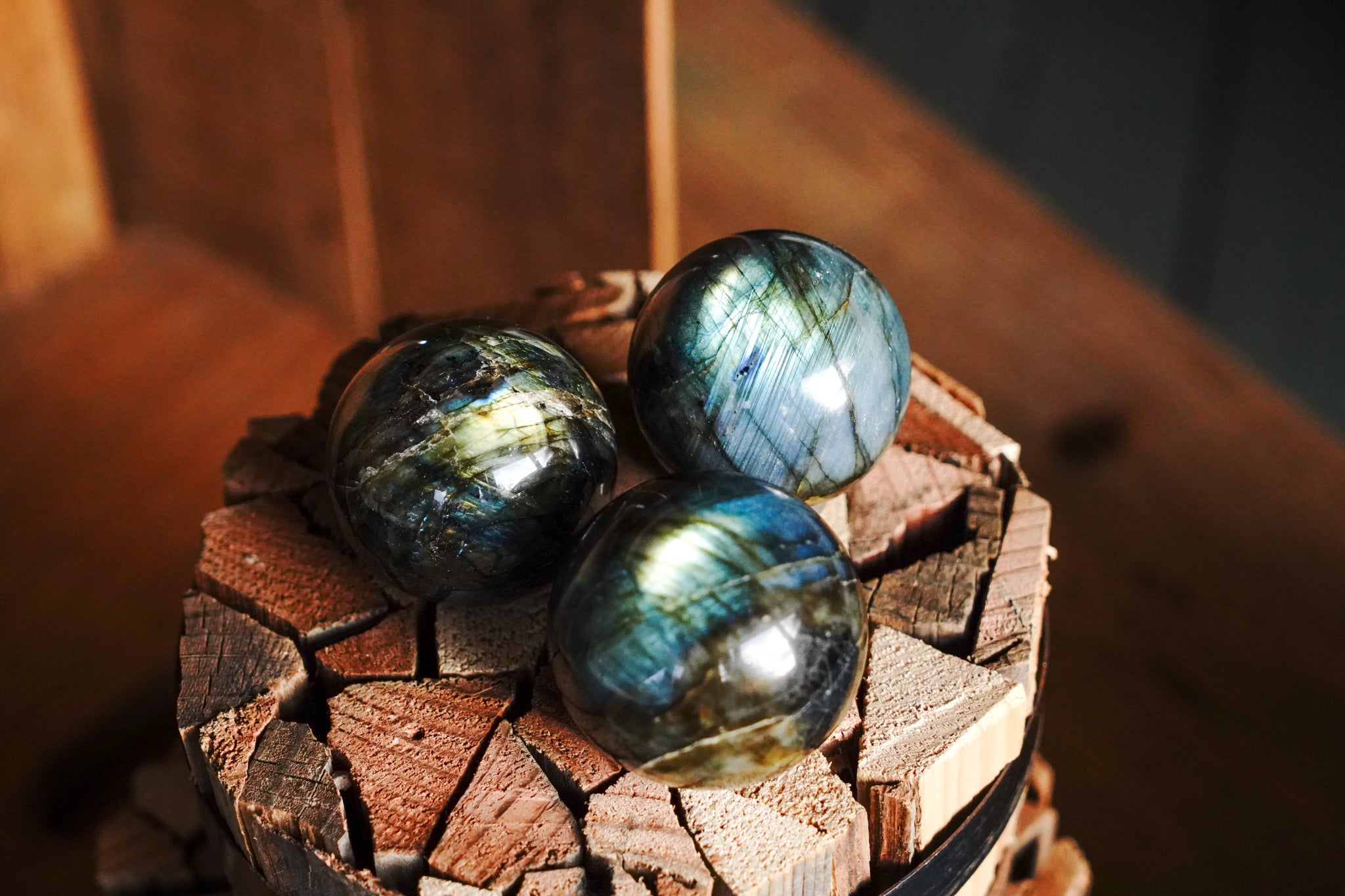 Hand Carved Natural Labradorite Spheres - Size Varying