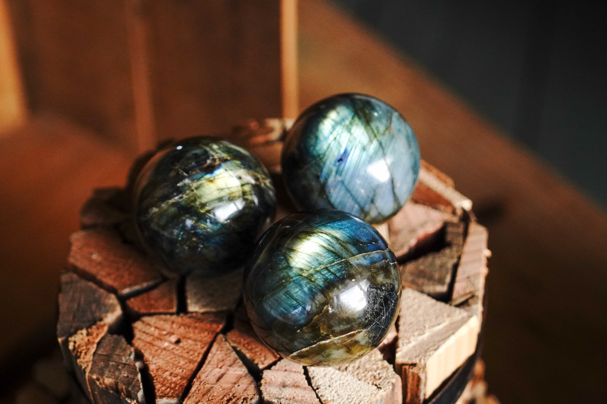 Hand Carved Natural Labradorite Spheres - Size Varying