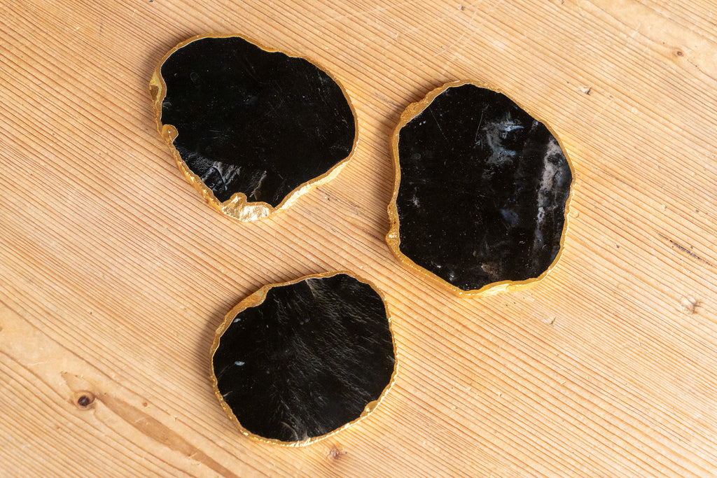 Sleek Black Agate Coasters Rimmed in Radiant Gold