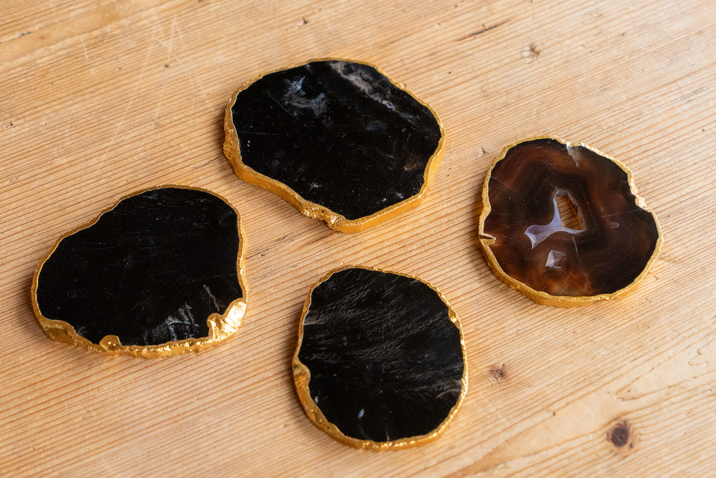 Sleek Black Agate Coasters Rimmed in Radiant Gold