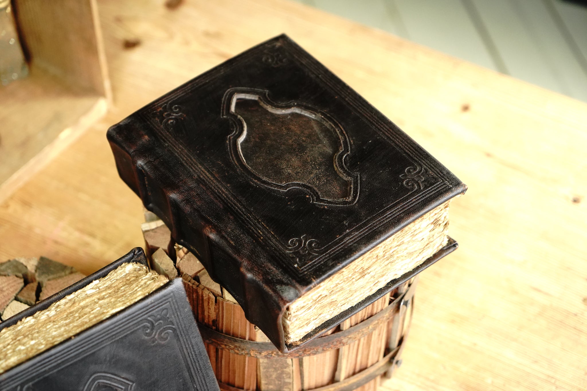 Hardback Leather Journal with Antique Deckle Edged Paper and Raised Cord Spine
