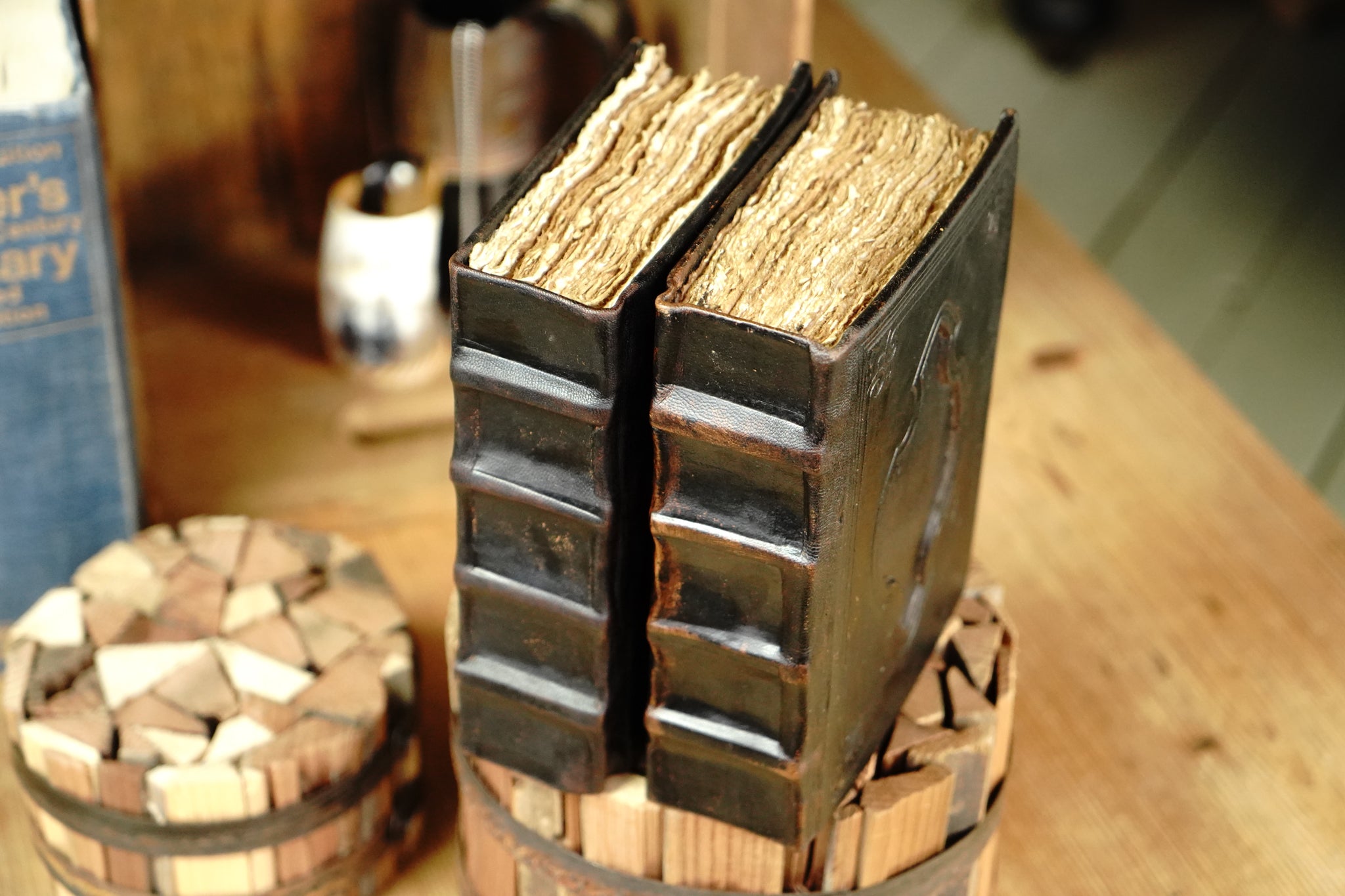 Hardback Leather Journal with Antique Deckle Edged Paper and Raised Cord Spine