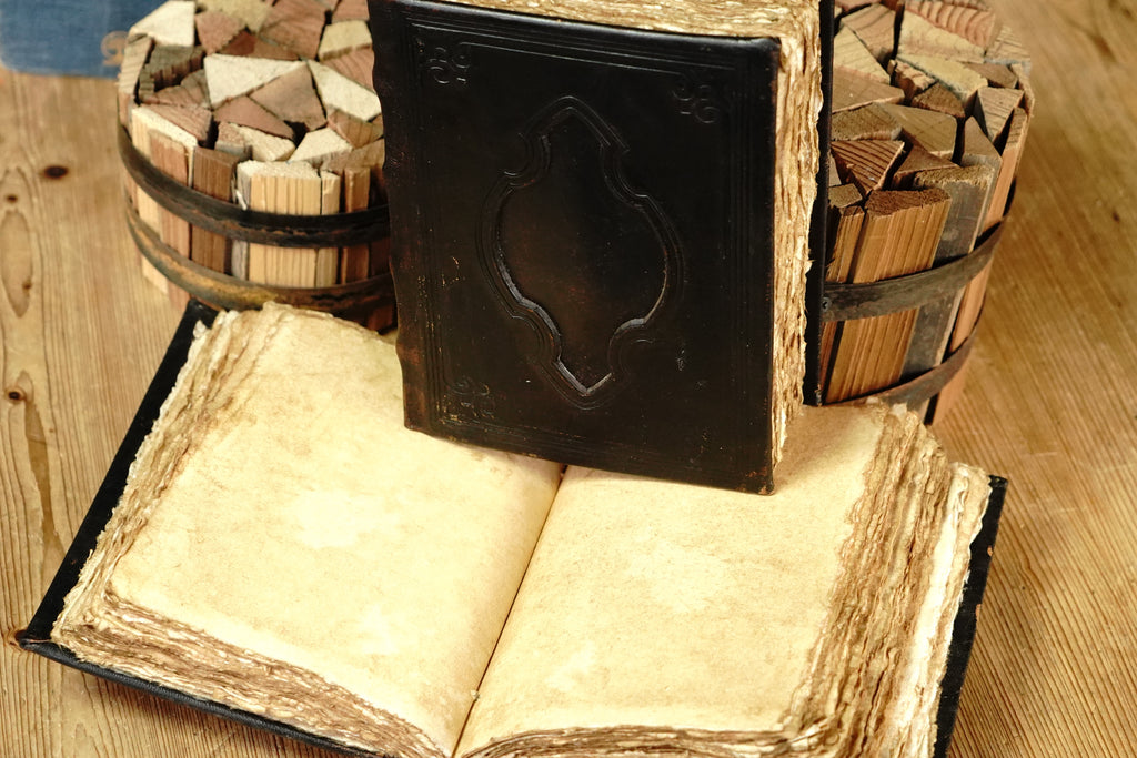 Hardback Leather Journal with Antique Deckle Edged Paper and Raised Cord Spine
