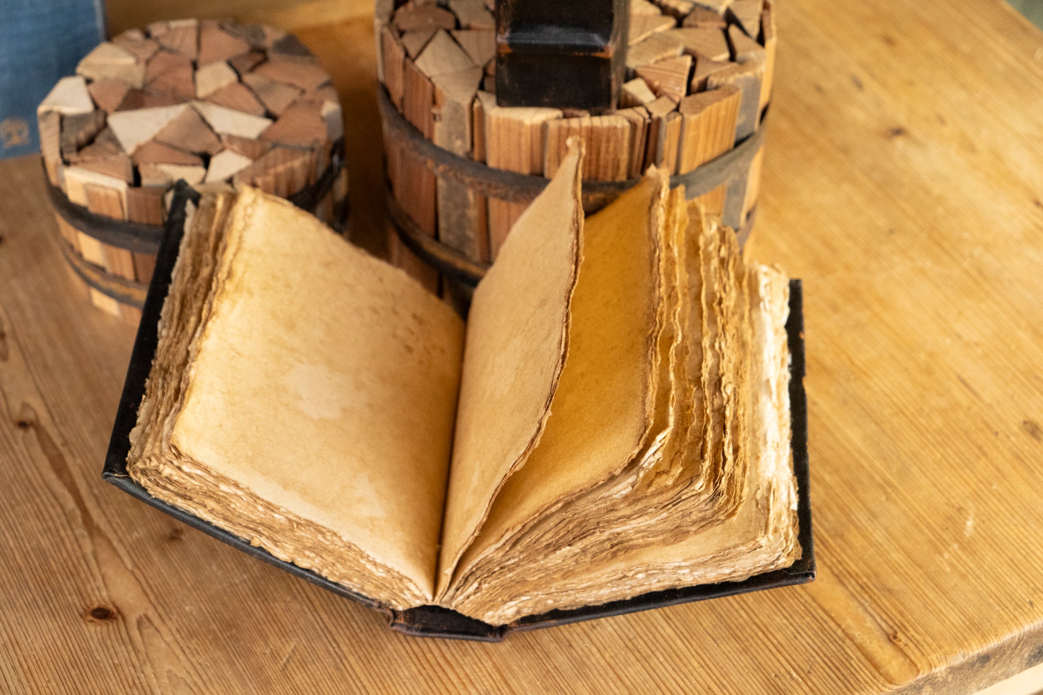 Hardback Leather Journal with Antique Deckle Edged Paper and Raised Cord Spine