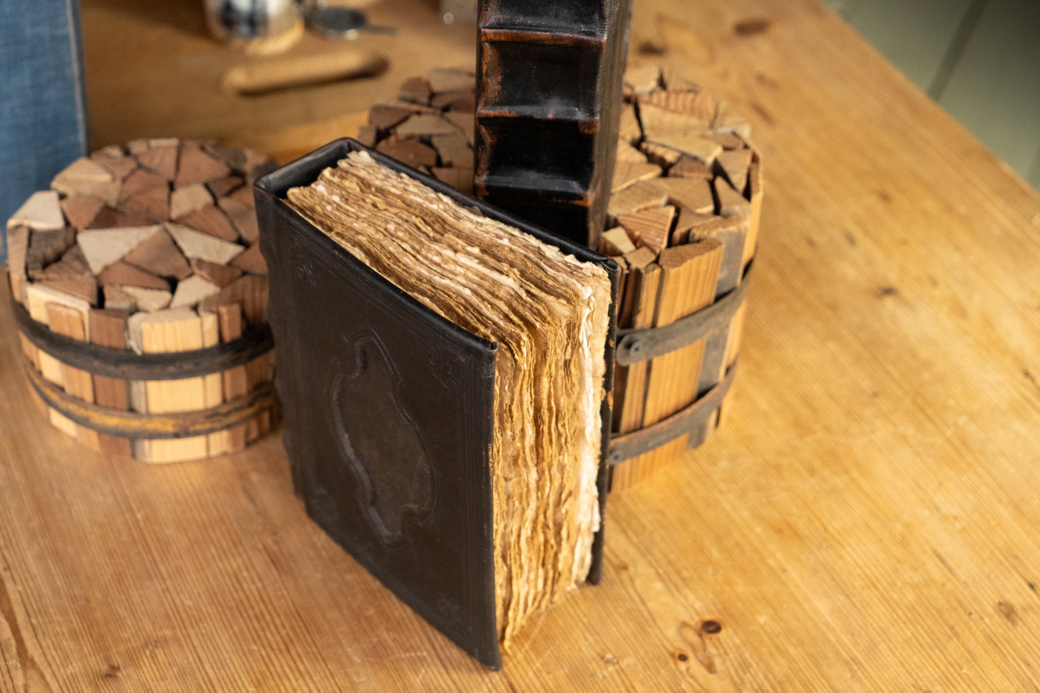 Hardback Leather Journal with Antique Deckle Edged Paper and Raised Cord Spine