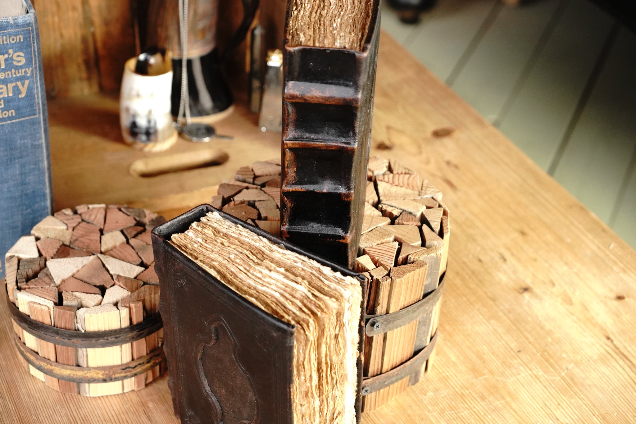Hardback Leather Journal with Antique Deckle Edged Paper and Raised Cord Spine