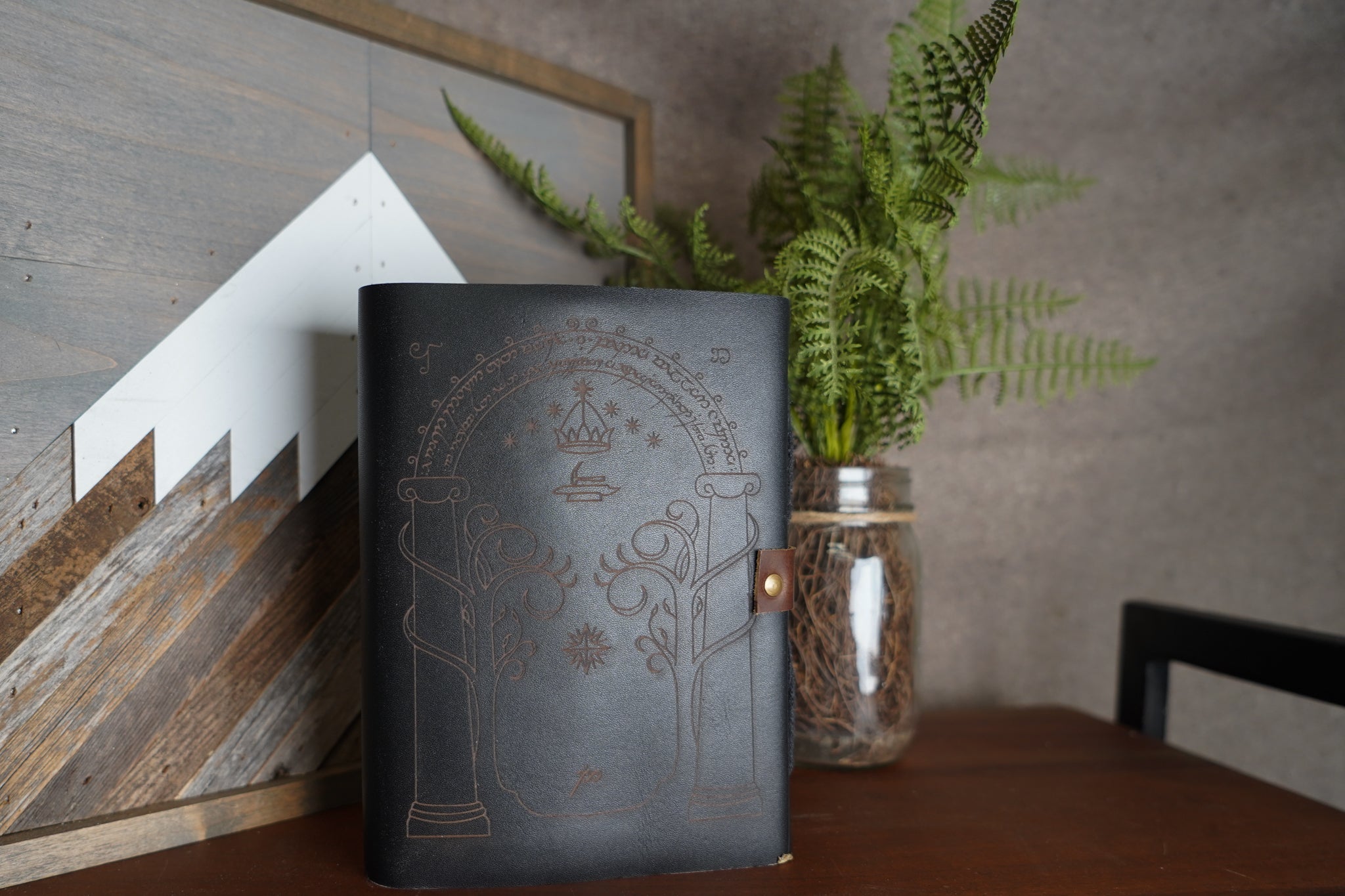 Black Leather 100-Page Journal with Wooden Pencil